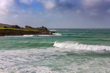 Rough seas on Porthmeor Beach, St. Ives, Cornwall, UK