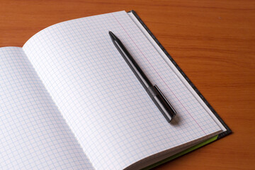 Black pen on an open notebook. Blank sheet.