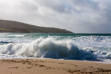 Rough seas on Porthmeor Beach, St. Ives, Cornwall, UK