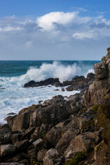 Rough seas on St Ives Head, aka The Island, St. Ives, Cornwall, UK