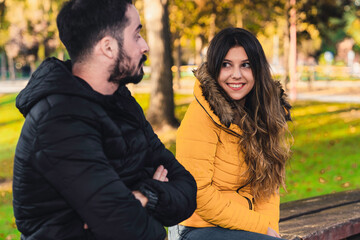 Fototapeta premium happy couple in the park. selective focus