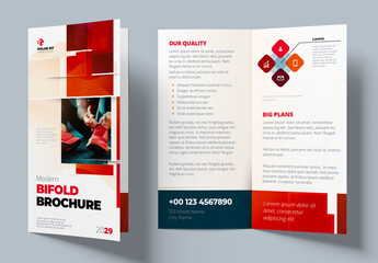 Red Bifold Brochure Layout with Rectangle Elements
