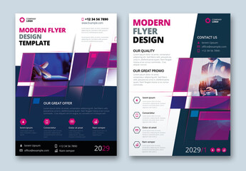 Flyer Layout with Violet Layered Rectangle Shapes