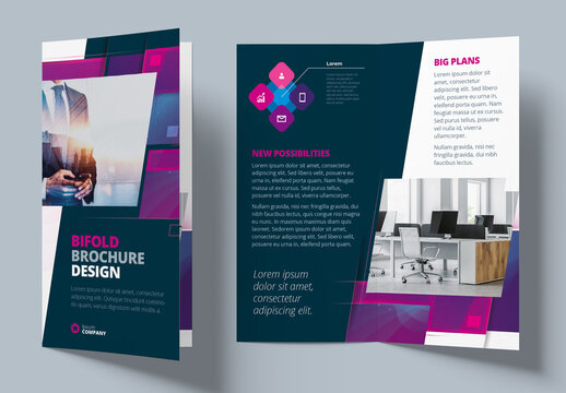 Purple Bifold Brochure Layout with Rectangle Elements
