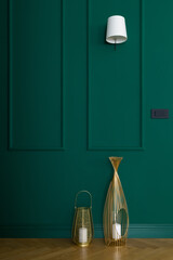 Emerald green wall and golden decorations