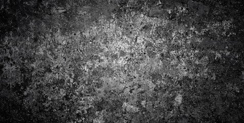 Ancient wall with peeling plaster. Old concrete wall, panoramic textured background grey color, monochrome, vignette