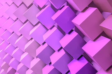 Lots of colorful cubes of diagonally. Neon modern trend. Hypnotic effect. 3D illustration. magenta color