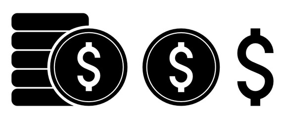 Set of coins icon and dollar sign. Money symbol