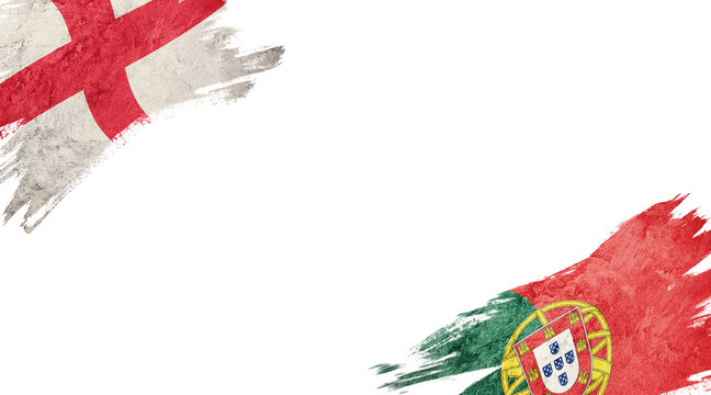 Flags of England and Portugal on white background