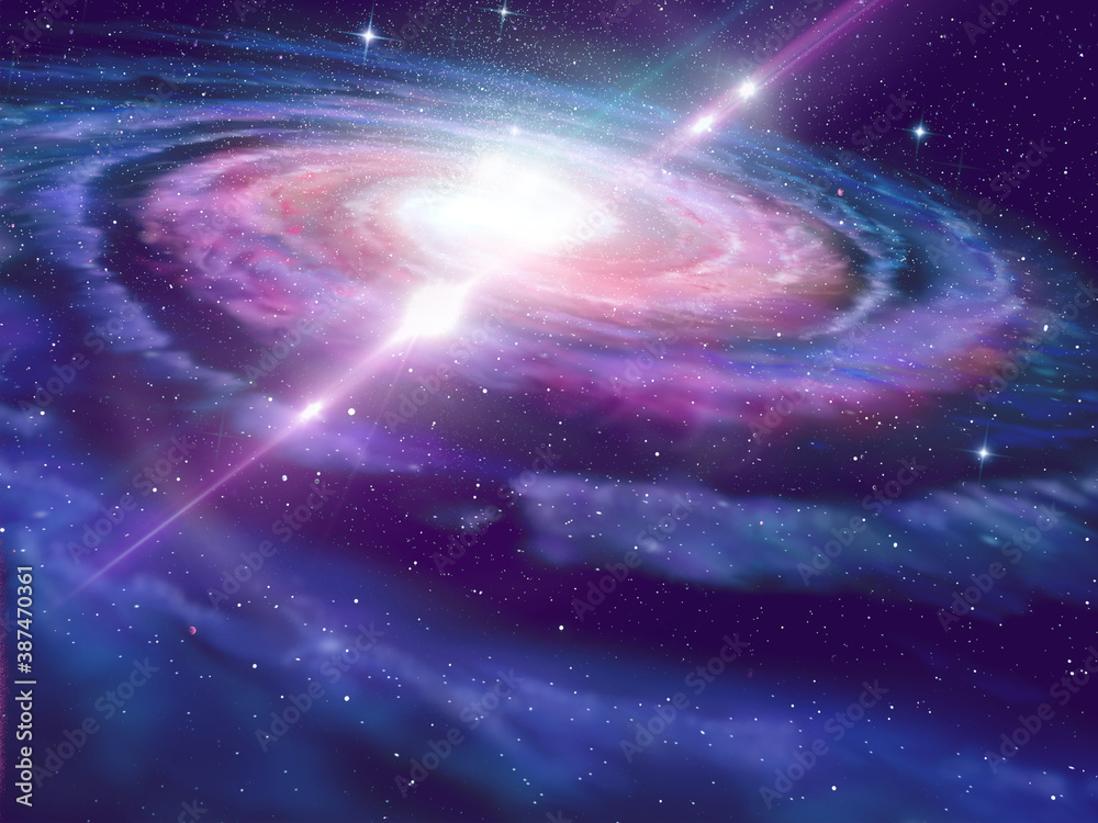 Wall mural universe starry sky flares bright planet cosmic blue starry sky galaxy space background template