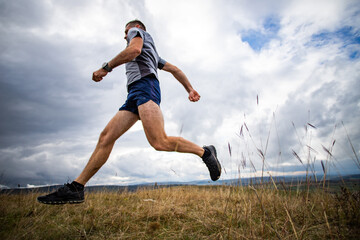Fototapeta na wymiar handsome trail runner running in nature