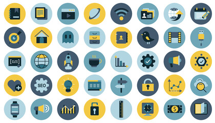 Business, management, finances and technology icon set for website and mobile applications. Flat vector illustration