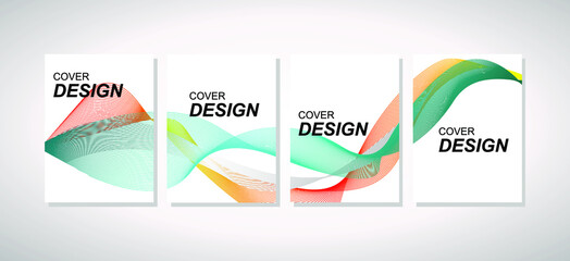 The cover design template is set with abstract waves pattern, modern gradient style, different colors on background for decoration presentations, brochures, catalogs, posters, books, 