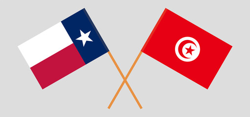 Crossed flags of Tunisia and the State of Texas