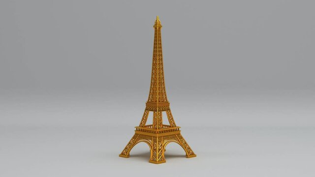 Rotating gold eiffel tower seamless looping animated background, Paris travel landmark and touristic romantic symbol of french architecture, urban famous european national historic monument