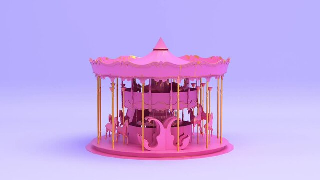 Rotating vintage horse carousel in amusement park seamless looping animated background, spinning baby carrousel with pony, summer attraction concept video hd 1080p