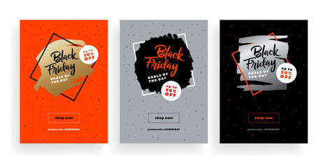 Fototapeta premium Black Friday Sale Banner. Banner, poster, golden color on red background. Colorful discount deal banner. 