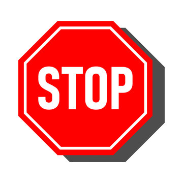 Red Stop Sign with an Octagonal Shape Icon and Shadow. Vector image.