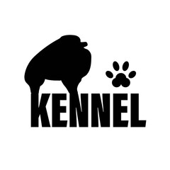 Monochrome logo of the kennel of dogs breed Spitz. The text logo is black and white.