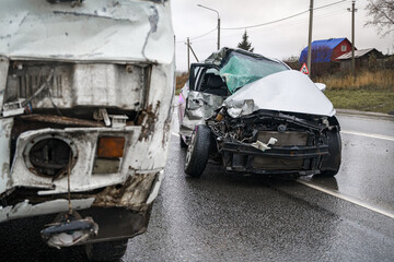 accident on a slippery road in a bus and car at shallow depth of field © phantom1311
