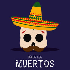 Dia de los muertos poster with a mexican skull - Vector