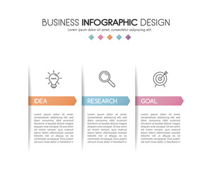 Colourful infographic with 3 steps and business icons. Diagram. Vector