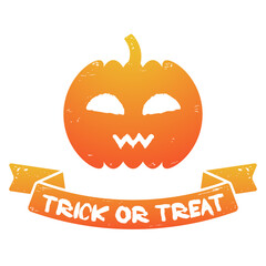 Cute pumpkin halloween illustration with orange gradient. Trick or treat ribbon