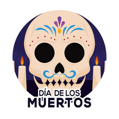 Dia de los muertos button with a mexican skull - Vector