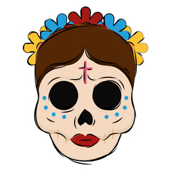 Traditional mexican skull sketch. Dia de los muertos - Vector