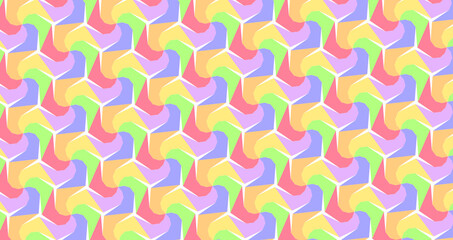 repetative abstract geometric rainbow pattern of a six sided polygon