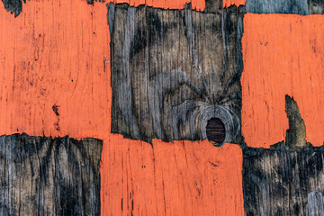 old wooden orange checkerboard wall