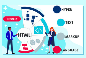 Vector website design template . HTML - hyper text markup language acronym, business concept. illustration for website banner, marketing materials, business presentation, online advertising.