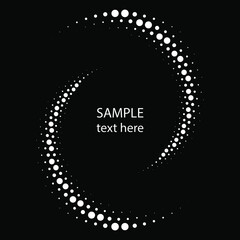 White abstract halftone dotted lines in vortex form. Geometric art. Trendy design element for frame, logo, tattoo, sign, symbol, web, prints, posters, template, pattern and abstract background