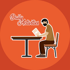 Man restaurant with mask protection coronavirus logo- Vector