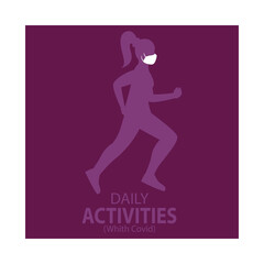 Woman running with mask coronavirus protection - Vector