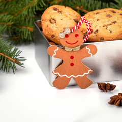 christmas gingerbread cookies and christmas tree
