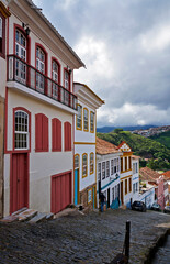 Fototapeta na wymiar Ancient street in historical city of Ouro Preto, Brazil 