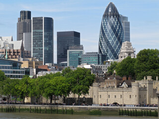 Obraz premium Skyscrapers of the City of London over the Thames, England. London Financial District. 