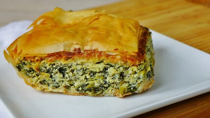 Spanakopita, a Greek spinach pie with feta cheese
