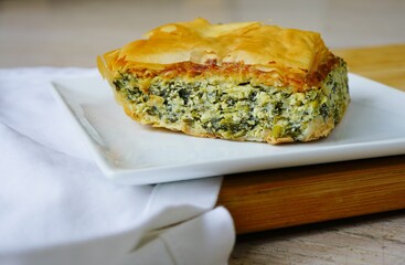 Spanakopita, a Greek spinach pie with feta cheese