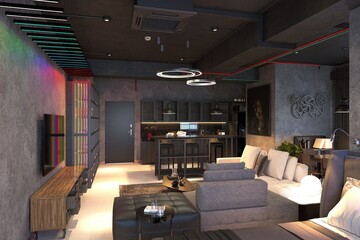 3d render modern home interior, living room