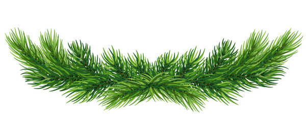 Christmas garland with pine tree branches.isolated on white for New Year greeting cards, banners, invitations, calendars