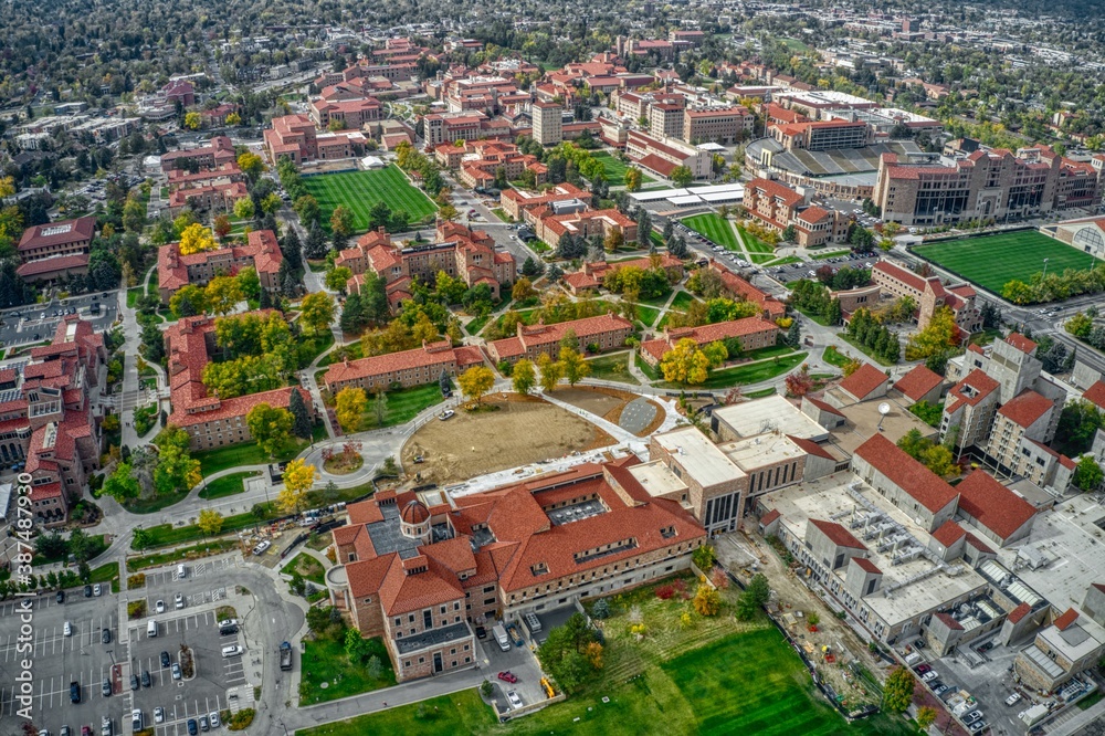 Wall mural aerial view of the university of colorado in boulder