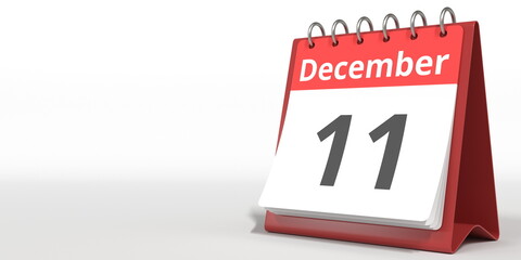 December 11 date on the flip calendar page, 3d rendering