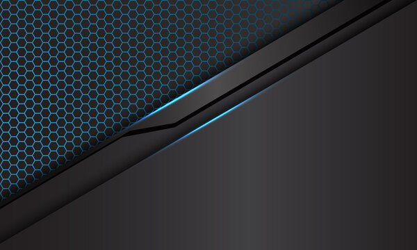 Abstract blue hexagon mesh grey metallic black line polygon with blank space design modern futuristic technology background vector illustration.