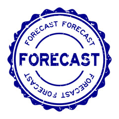 Grunge blue forecast word round rubber seal stamp on white background