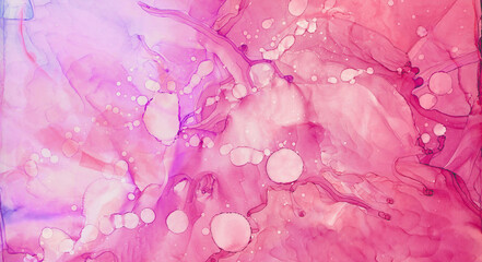 Pastel light alcohol ink pale pink watercolor abstract background. Paint splash texture effect...