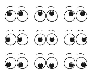 Set of cartoon eyes looking in all directions - obrazy, fototapety, plakaty
