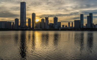 Fototapeta na wymiar urban skyline and modern buildings at dusk, cityscape of China