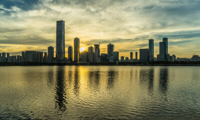Fototapeta na wymiar urban skyline and modern buildings at dusk, cityscape of China